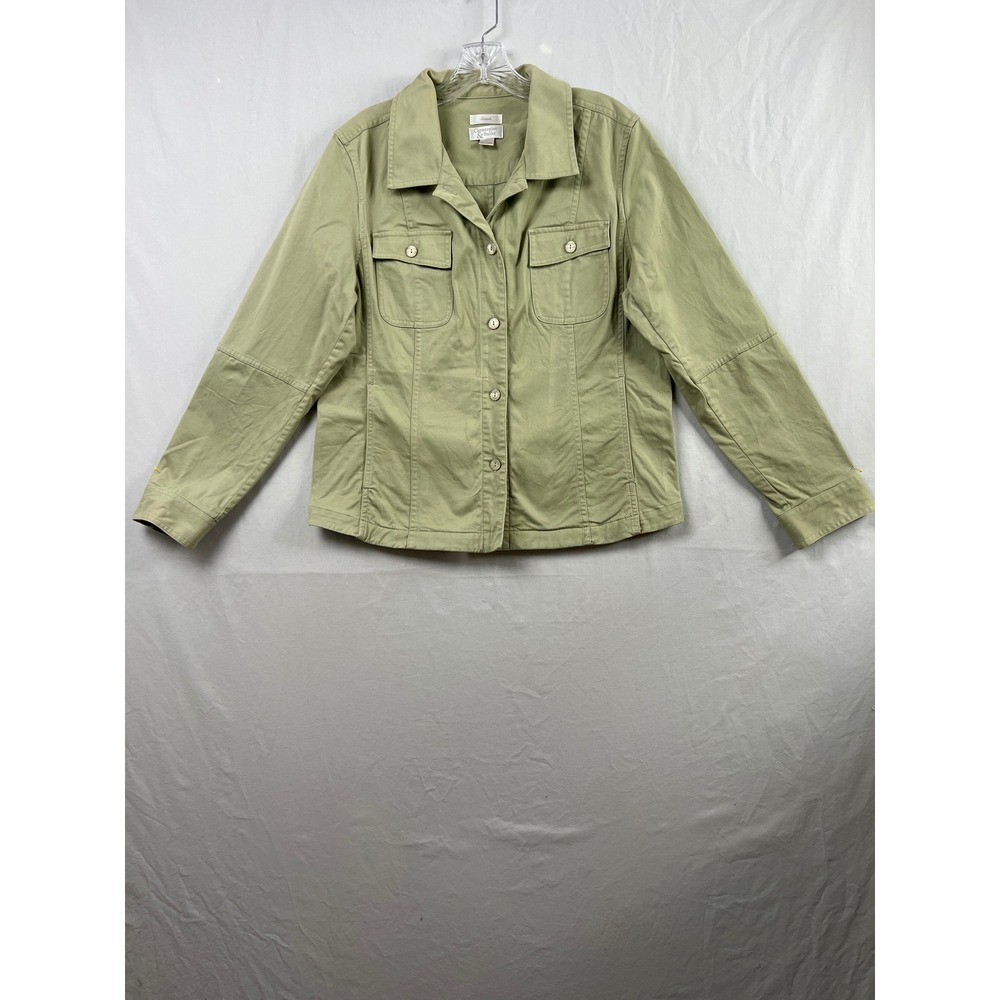 Christopher & Banks Jacket Womens Large Green Stretch Cotton Twill Utility Coat